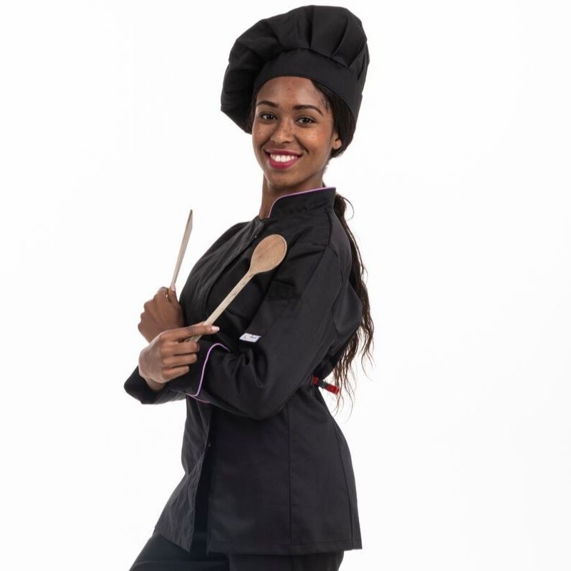 Veste de cuisine femme liseré lilas - ML - MANELLI