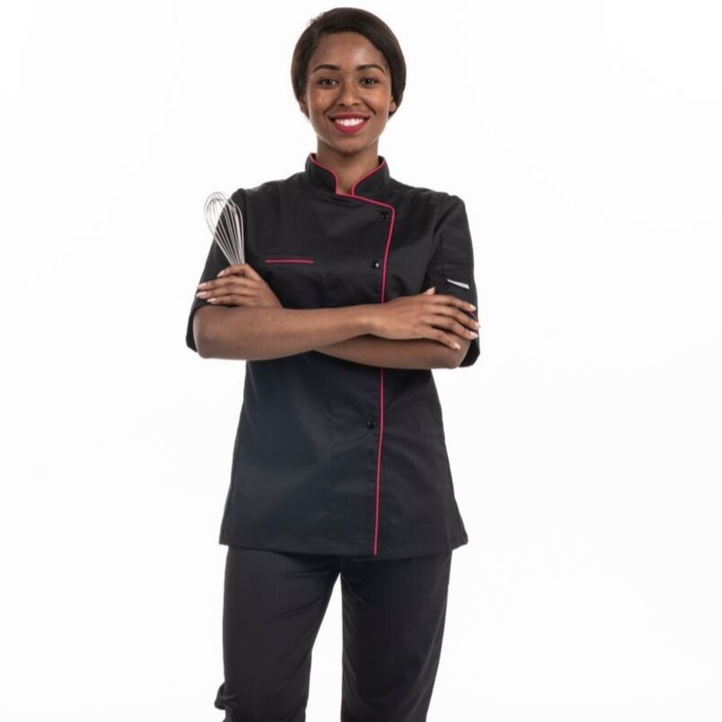 Veste de cuisine femme liseré fushia Elisa - MC - MANELLI