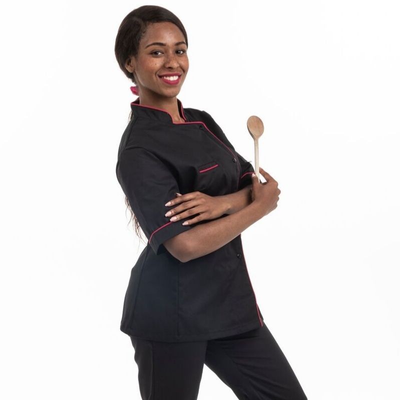 Veste de cuisine femme dos aéré liseré rose - MANELLI