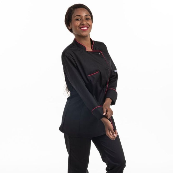 Veste de cuisine femme dos aéré liseré rose - MANELLI