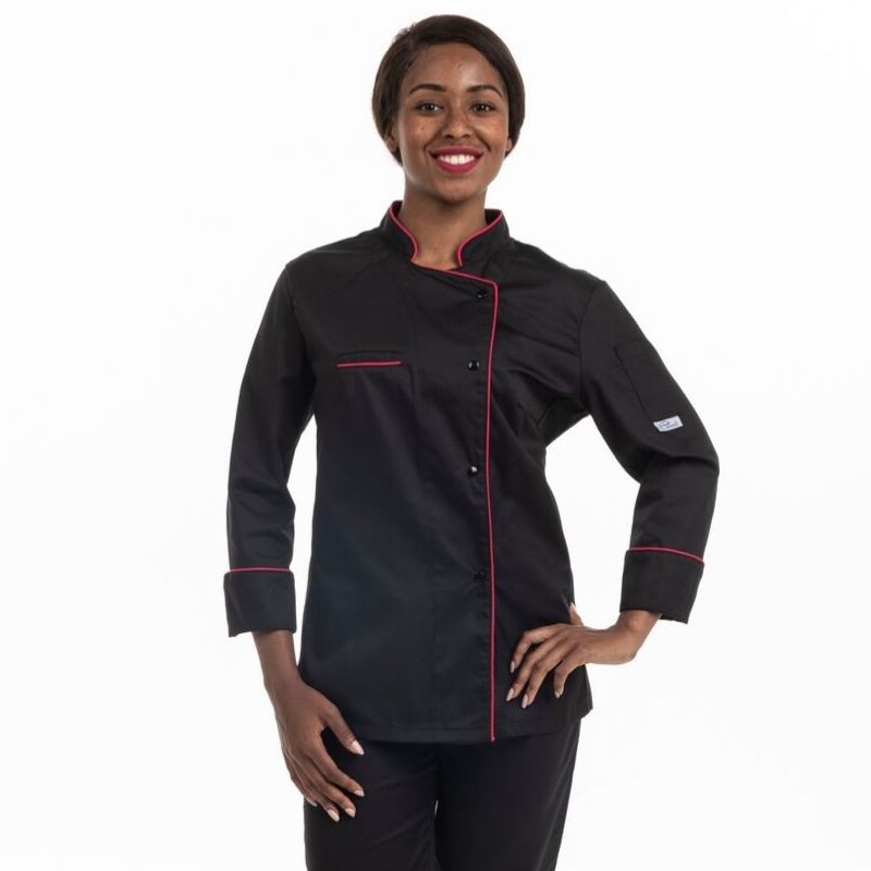 Veste de cuisine femme dos aéré liseré rose - MANELLI