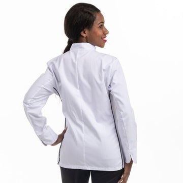 Veste de Boulangère femme blanche liseré noir aération côté - MANELLI