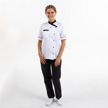 Veste de Cuisine Femme Masterchef Blanc et Noir MC MANELLI