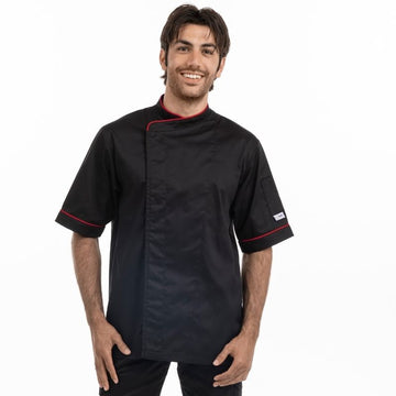 Veste de cuisine noire liseré rouge - MC ou ML - MANELLI