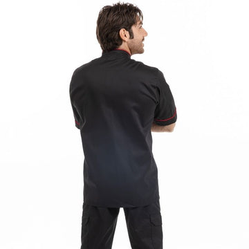 Veste de cuisine noire liseré rouge - MC ou ML - MANELLI