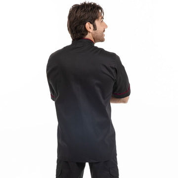 Veste de Cuisine Noire Liseré Bordeaux - MANELLI