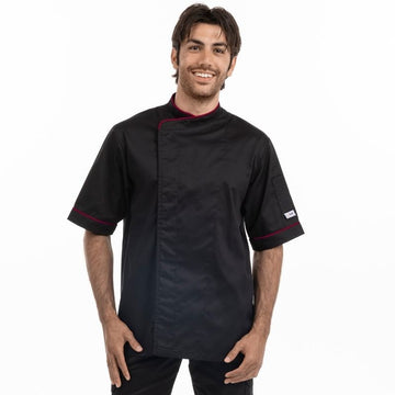 Veste de Cuisine Noire Liseré Bordeaux - MANELLI