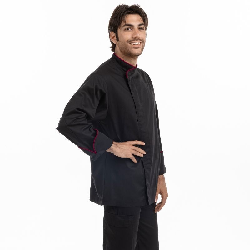 Veste de Cuisine Noire Liseré Bordeaux - MANELLI
