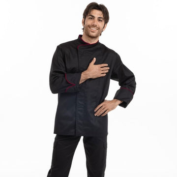 Veste de Cuisine Noire Liseré Bordeaux - MANELLI