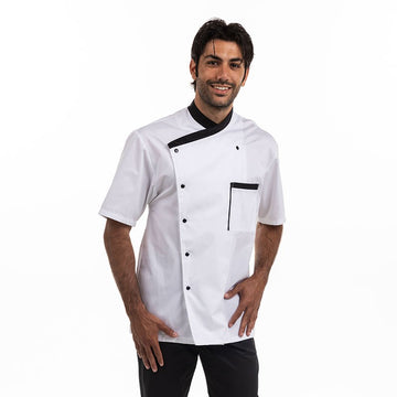 Veste de Cuisine Homme Masterchef Blanc et Noir Manches courtes MANELLI