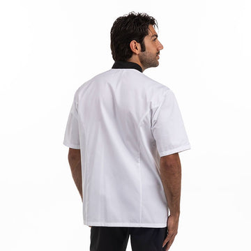 Veste de cuisine blanche manches courtes avec col noir
