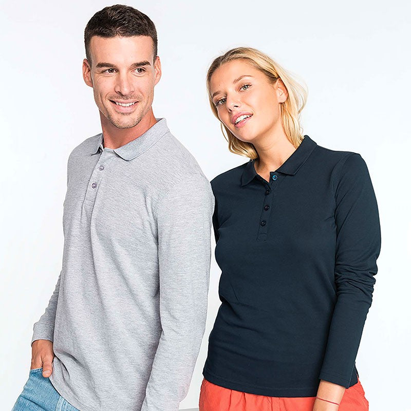 polo de travail homme et femme couple gris chiné