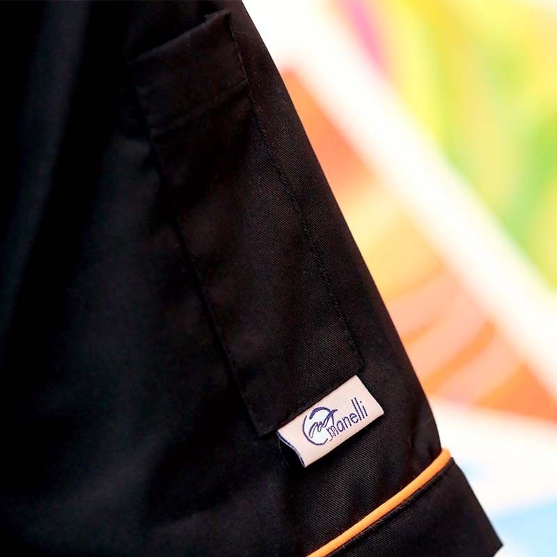 Veste de Cuisine Noire Liseré Orange  poche latérale