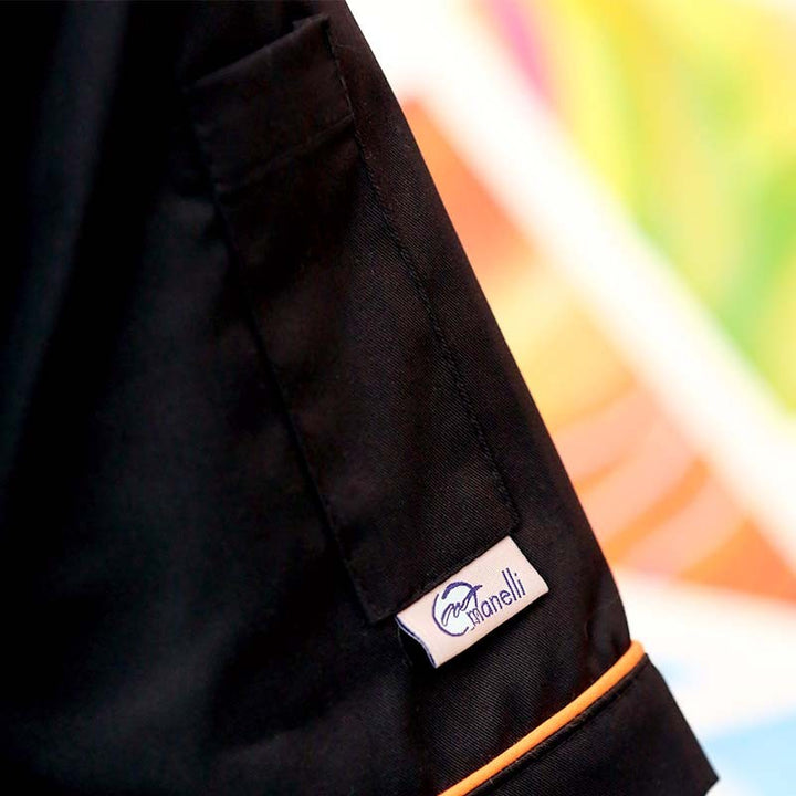 Veste de Cuisine Noire Liseré Orange  poche latérale
