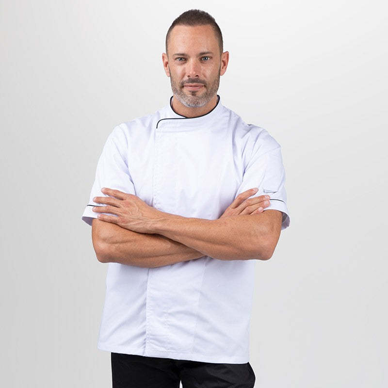 Veste de Cuisine Blanche Liseré Noir ML ou MC - MANELLI