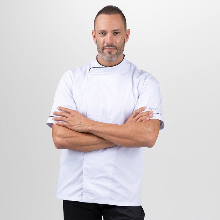 Veste de Cuisine Blanche Liseré Noir ML ou MC - MANELLI