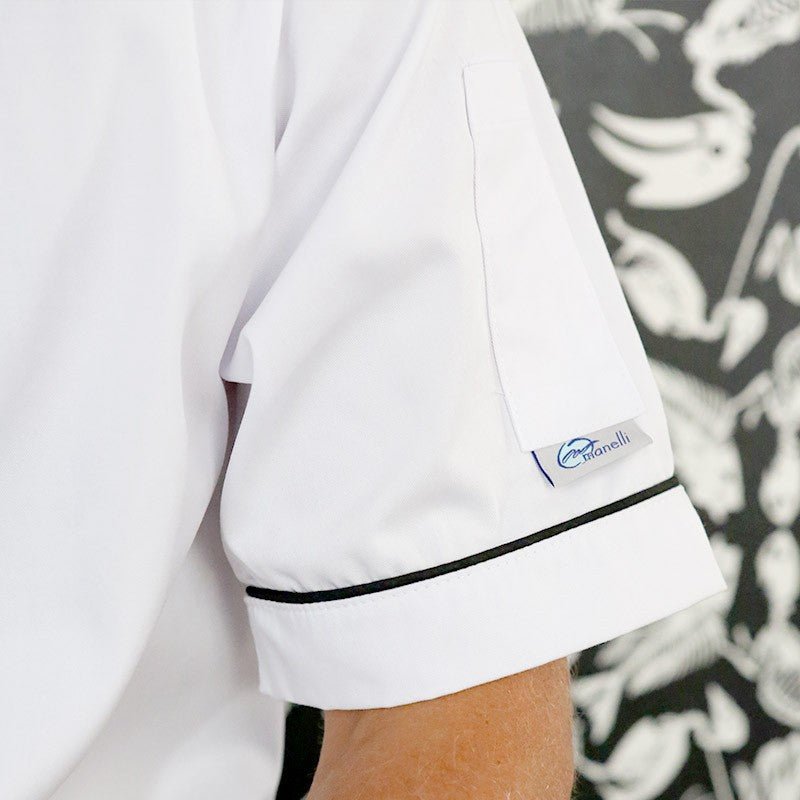 Veste de Cuisine Blanche Liseré Gris ou Noir Poche à Stylo