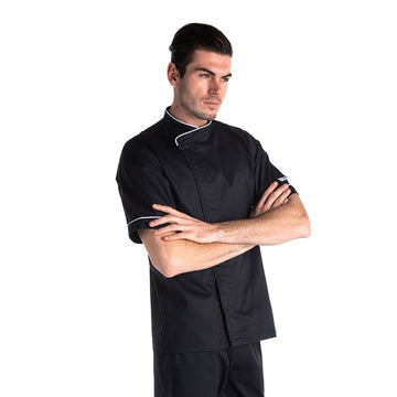 Veste de Pâtissier Noire Liseré Blanc Manches Courtes - MANELLI