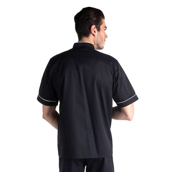 Veste de cuisine noire liseré blanc dos MC