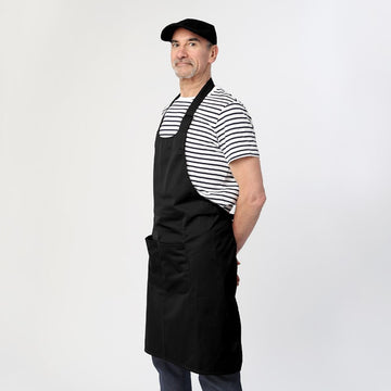 Tablier noir à bavette double poche