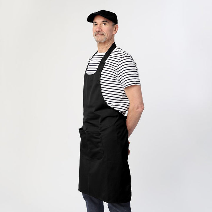 Tablier noir à bavette double poche