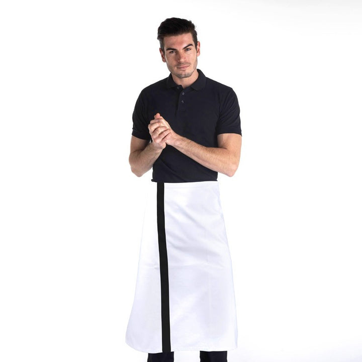 tablier demi-chef blanc avec bande couleur noir 100% coton