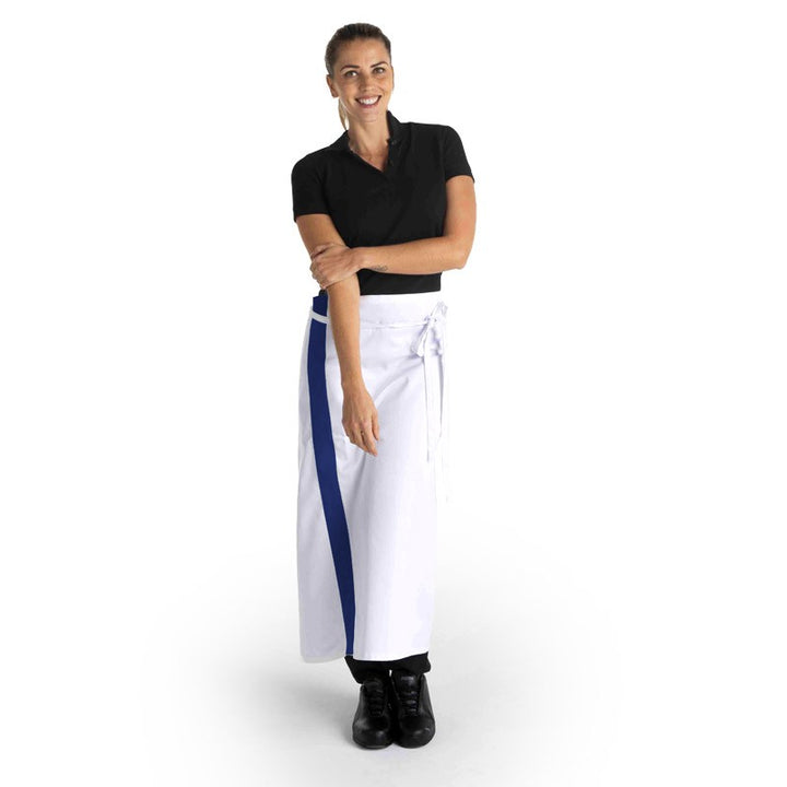 Tablier blanc bande bleu marine - 90cm