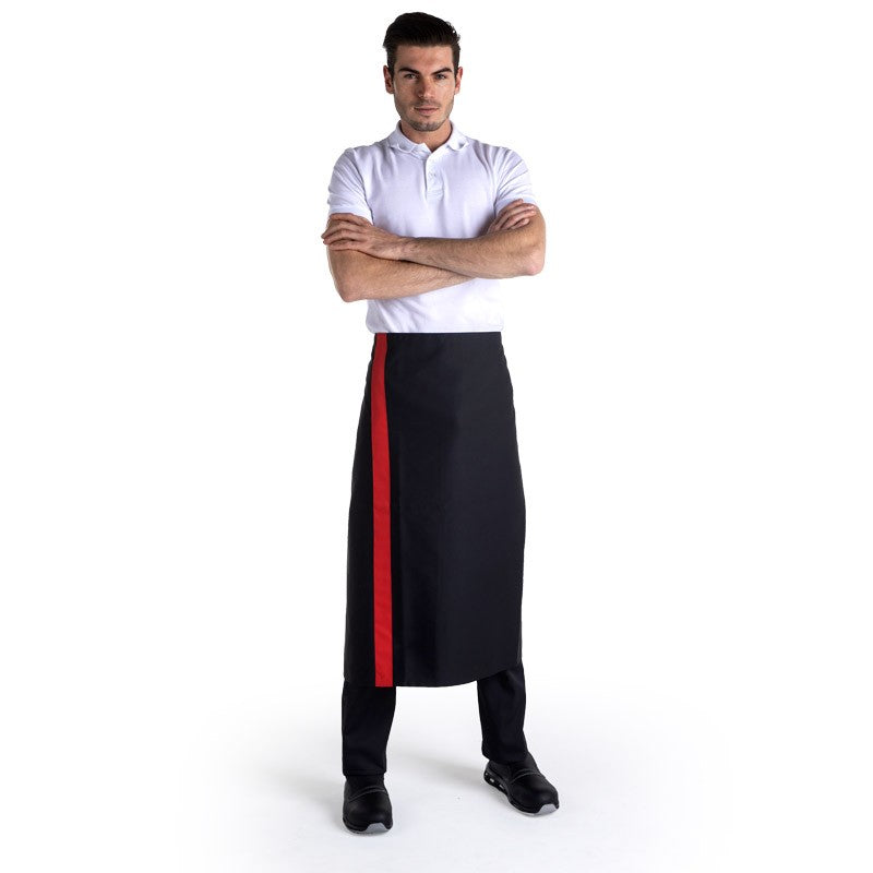 Tablier noir bande couleur - 90cm - MANELLI - rouge