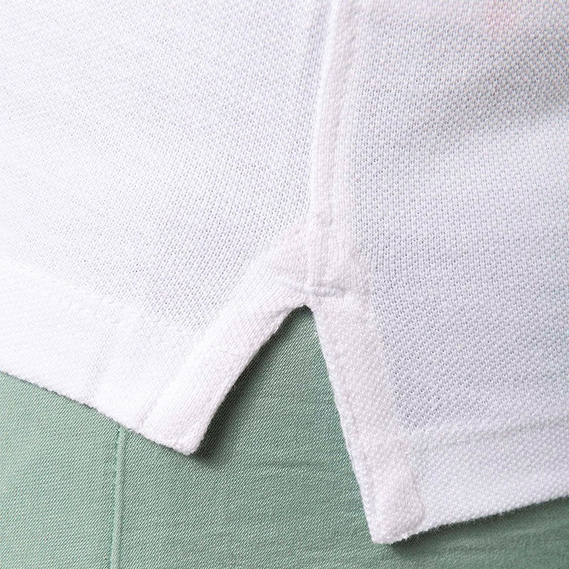 polo de travail détail ouverture côté 100% coton biologique