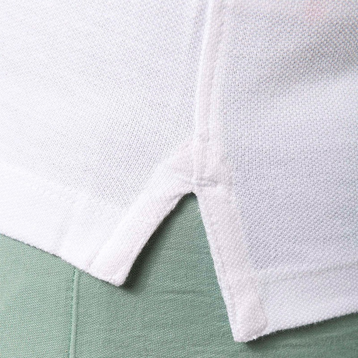 polo de travail détail ouverture côté 100% coton biologique