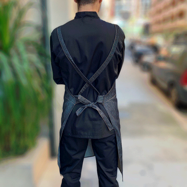 Tablier à bavette serveur restauration black denim urban manelli