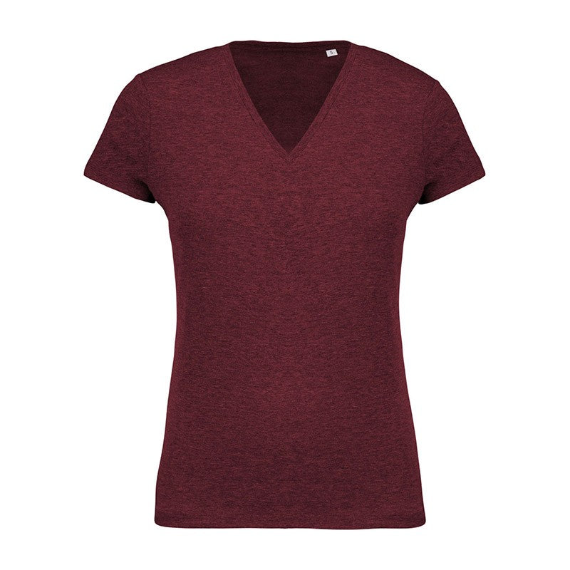 T-shirt de Travail Bordeaux 100% Coton Bio Col V Femme TOPTEX
