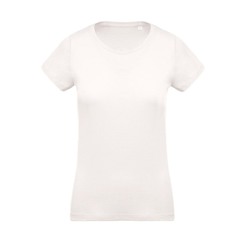 T-shirt de Travail Femme Beige 100% Coton Bio Col Rond - KARIBAN