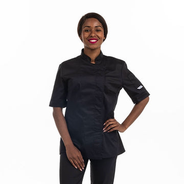 Veste de cuisine Eco-responsable manches courtes Femme noire - MANELLI