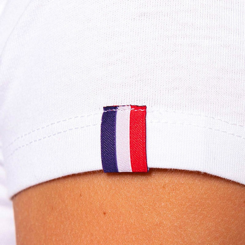 T-shirt de Travail Blanc BIO Femme Made in France détail drapeau france TOPTEX