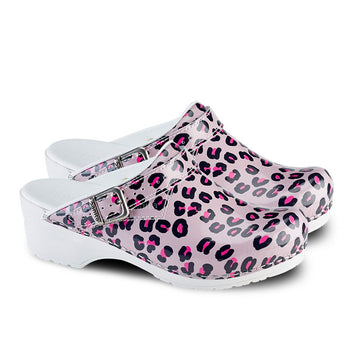 Sabots Médicaux Femme Léopard Rose avec Sangle Réglable bride réglable Sanita