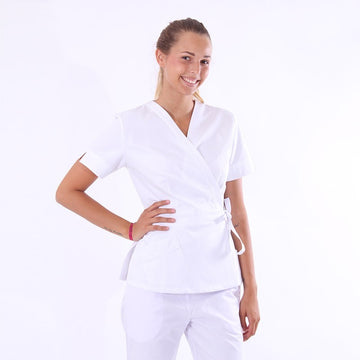 Blouse Esthéticienne Cache-Cœur Blanche ECO/LYOCELL - MANELLI