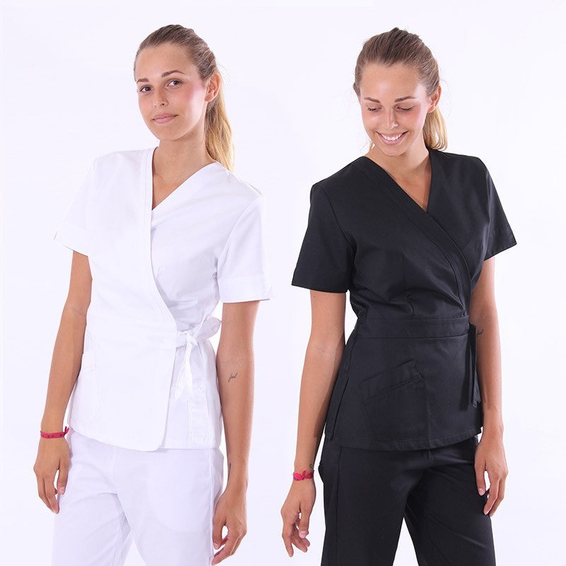 Blouse Esthéticienne ECO/LYOCELL forme Cache-Coeur blanche Lavable à 60°