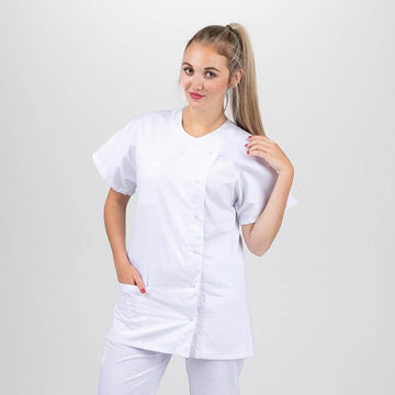 Blouse Médicale Blanche Asymétrique - MANELLI - fermeture droite à grippers
