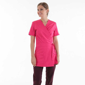 Blouse cache-coeur longue rose Manelli
