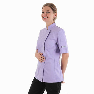Veste de cuisine lilas manches courtes Manelli