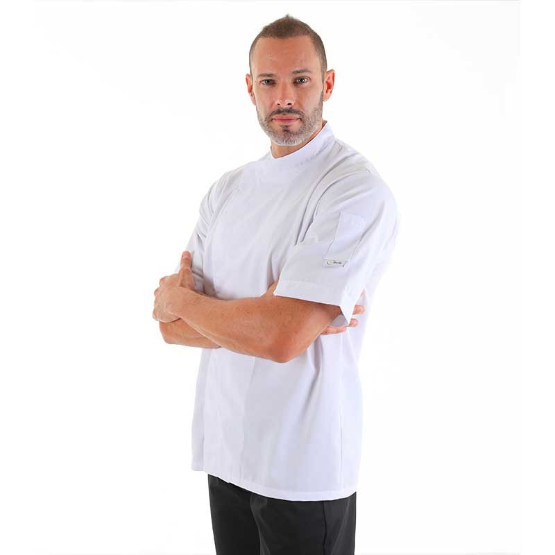 Veste de Boulanger Blanche Dos Aéré Boutons Pressions Cachés