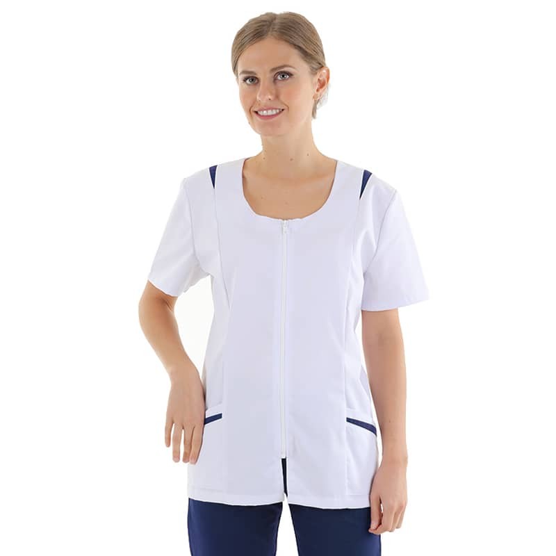 Blouse médicale femme Blanche Marine Johana manche courte