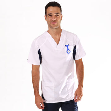 Tunique médicale homme 2SAH blanc & bleu marine