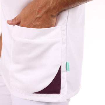 tunique medicale homme blanche et prune