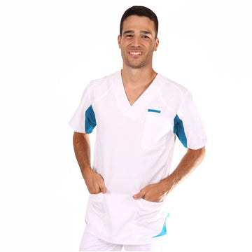 tunique medicale 2sah blanche et bleu ciel