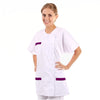 Blouse Médicale Femme Manches Courtes Blanc et Prune Asymétrique - MANELLI