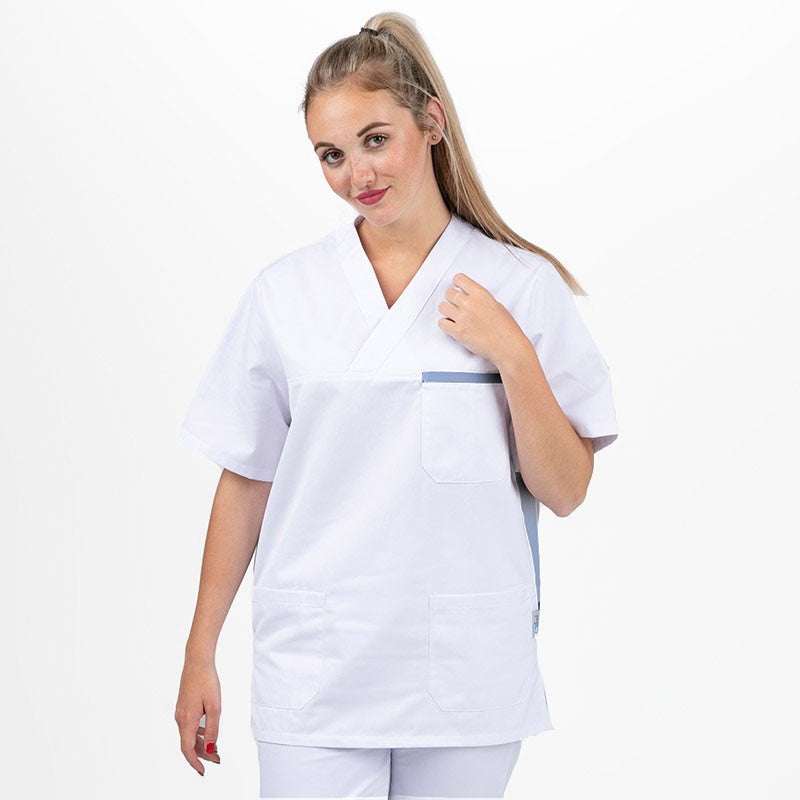 Blouse médicale mixte blanche et bleu ciel destockage - MANELLI