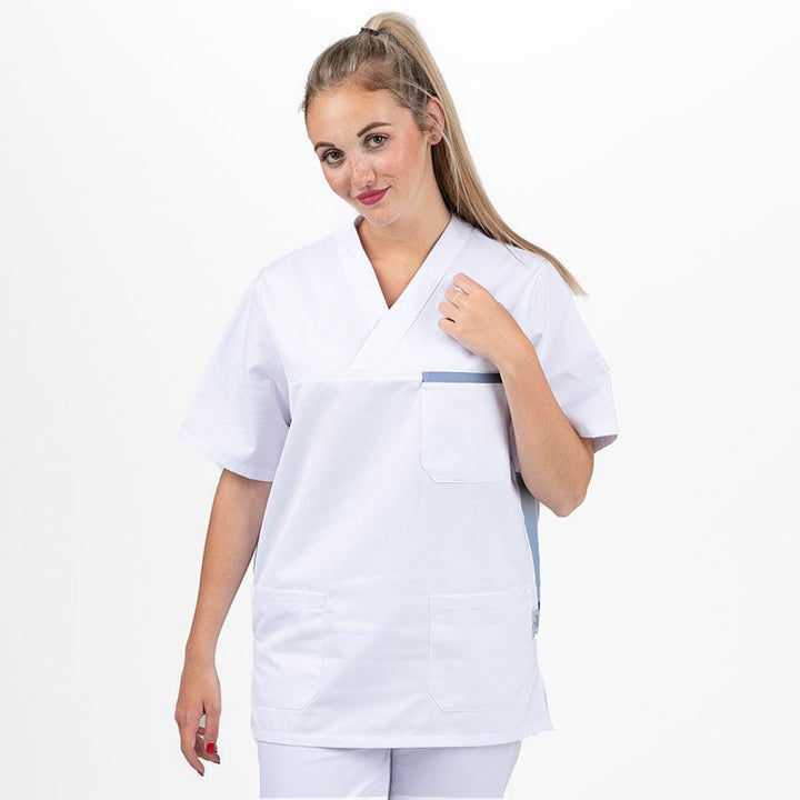 Blouse médicale mixte blanche et bleu ciel destockage - MANELLI