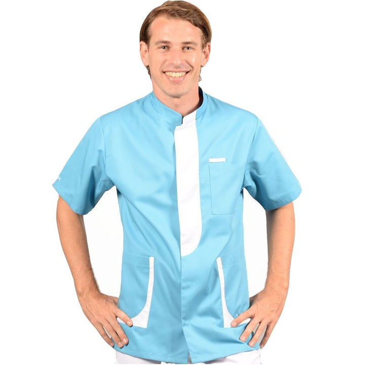 Blouse médicale hommes 2LEE bleu ciel face  manches courtes confort pas cher